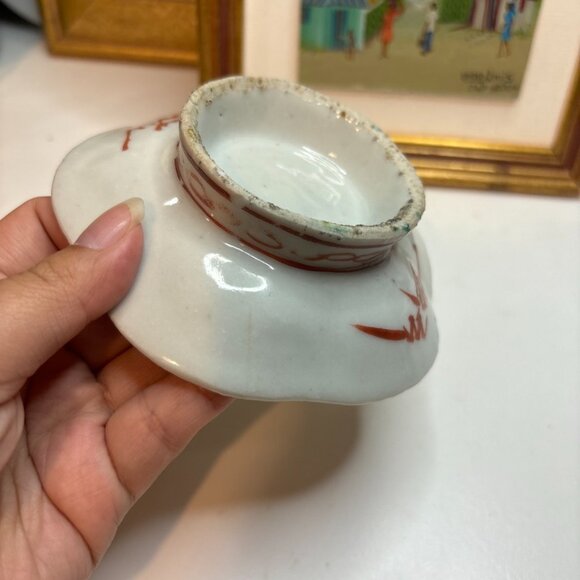 Antique Chinese Footed Dish w/ Flowers Bird Unmarked Sold As Is About 4.5” Width - Picture 9 of 15